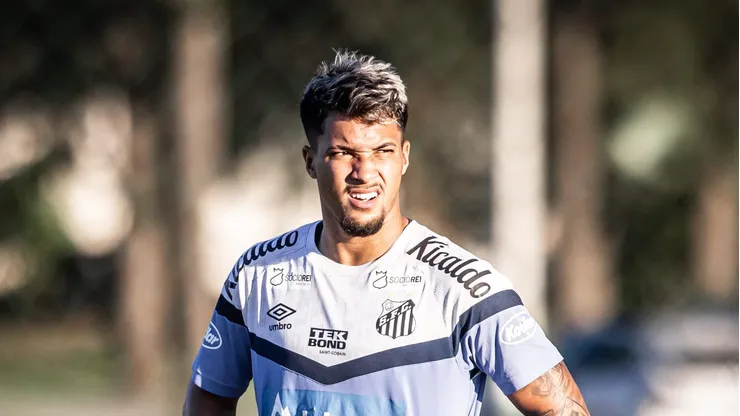 Marcos Leonardo durante treinamento no mês de dezembro. Foto: Raul Baretta/ Santos FC.