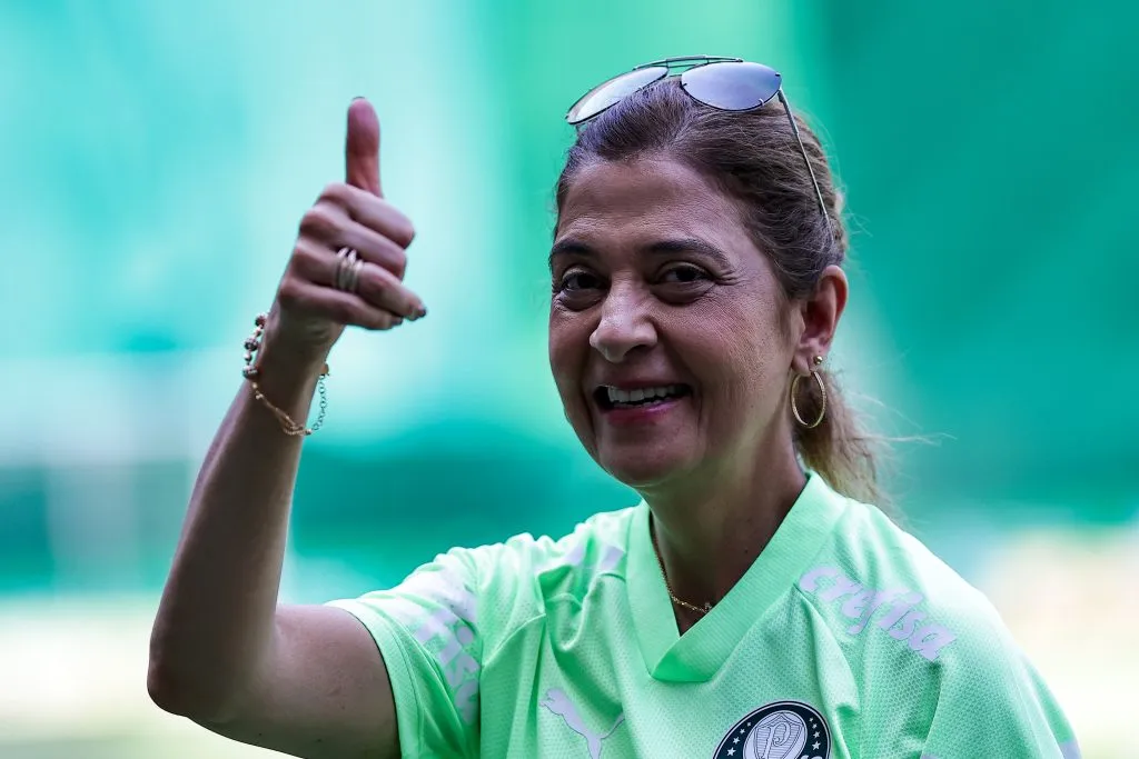 Leila Pereira presidente do Palmeiras no estadio Arena Allianz Parque antes da partida entre Palmeiras e Fluminense pelo campeonato Brasileiro A 2023. Foto: Fabio Giannelli/AGIF