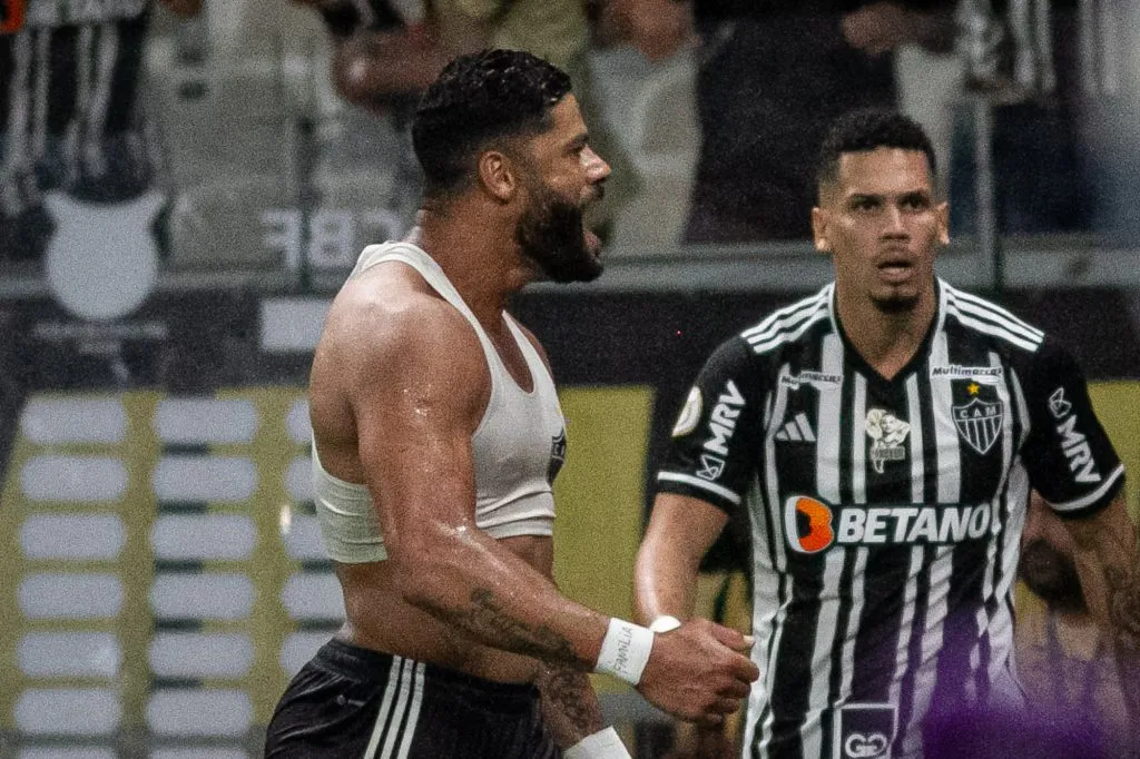 Hulk jogador do Atletico-MG comemora seu gol durante partida contra o Sao Paulo no estadio Mineirao pelo campeonato Brasileiro A 2023. Fernando Moreno/AGIF