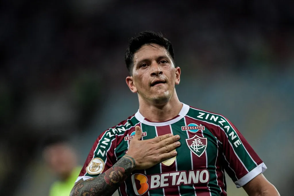 Cano jogador do Fluminense comemora seu gol durante partida contra o Sao Paulo no estadio Maracana pelo campeonato Brasileiro A 2023. Foto: Thiago Ribeiro/AGIF