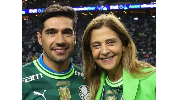 Abel, treinador do Palmeiras,e Leila, presidente - Foto: Cesar Greco/Palmeiras