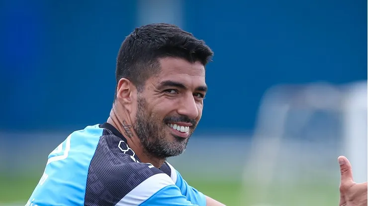 Suárez durante treinamento no Tricolor. Foto: Lucas Uebel/Grêmio FBPA