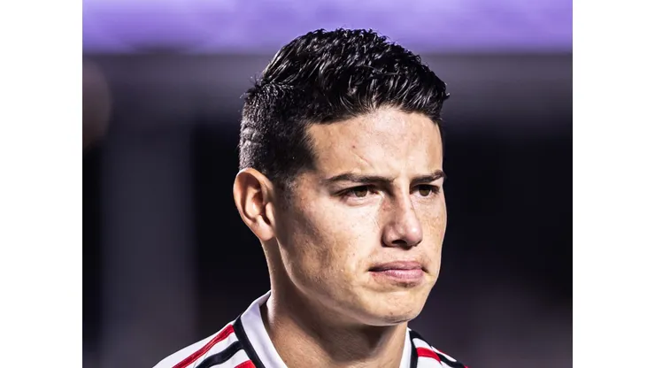 James Rodríguez, meia do São Paulo, durante partida contra o Cuiaba no estadio Morumbi pelo campeonato Brasileiro A 2023. Foto: Abner Dourado/AGIF