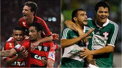 Flamengo e Palmeiras em 2014. Fotos: Buda Mendes/Miguel Schincariol/Getty Image