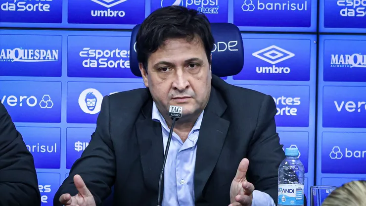 Alberto Guerra presidente do Gremio durante em coletiva de imprensa realizada no CT Luiz Carvalho. Foto: Maxi Franzoi/AGIF