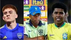 Valentín Barco, Endrick e Andrey Santos. Fotos: Marcelo Endelli/Getty Images; Joilson Marconne /Rafael Ribeiro/ CBF