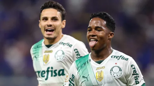 Endrick e Raphael Veiga pelo Palmeiras. Foto: Gilson Lobo/AGIF