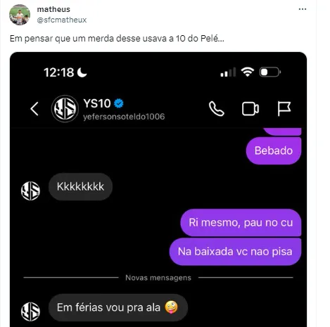 Soteldo ironizou torcedor. Foto: Reprodução/Twitter