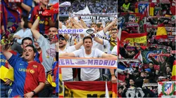 Torcida do Barcelona, Real Madrid e Atletico de Madrid. Foto: Getty Images