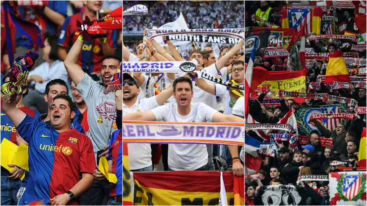 Torcida do Barcelona, Real Madrid e Atletico de Madrid. Foto: Getty Images