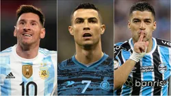 Messi, Cristiano Ronaldo e Luis Suarez. Foto: Getty Images