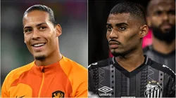 Virgil Van Dijk e Joaquim. Foto: Getty Images; Raul Baretta/ Santos FC