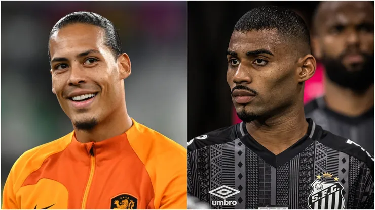 Virgil Van Dijk e Joaquim. Foto: Getty Images; Raul Baretta/ Santos FC