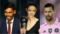 Guilherme Madruga, Aitana Bonmatí e Messi. Kate Green/Getty Images