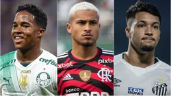 Endrick, João Gomes e Marcos Leonardo. Foto: Gilson Lobo/Robson Mafra/Isabela Azine/AGIF