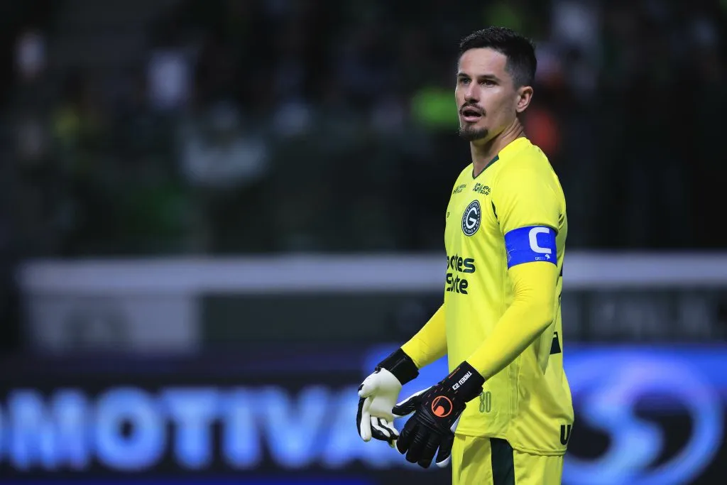 Tadeu goleiro do Goiás vem ganhando força para defender o Santos na temporada. Foto: Ettore Chiereguini/AGIF