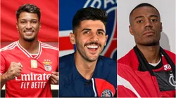 Marcos Leonardo, Lucar Beraldo e De la Cruz. Divulgação/Benfica; Instagram/@lberaldo; Paula Reis / CR Flamengo