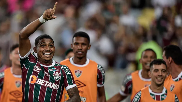John Kennedy jogador do Fluminense comemora seu gol durante partida contra o Coritiba no estadio Maracana pelo campeonato Brasileiro A 2023. Foto: Thiago Ribeiro/AGIF