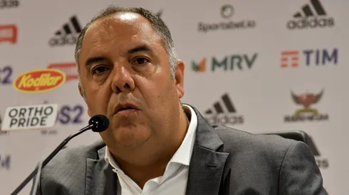 Marcos Braz durante coletiva no Flamengo em 2020. Foto: Thiago Ribeiro/AGIF