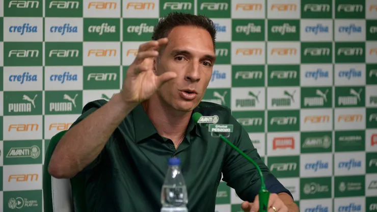 Fernando Prass durante coletiva de imprensa no CT do Palmeiras - Foto: Bruno Ulivieri/AGIF