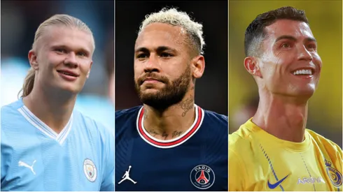 Haaland, Neymar e CR7 são alguns dos jogadores que mais vezes marcou um hat-trick no século. Foto: Lewis Storey/Yasser Bakhsh/David Ramos/Getty Images