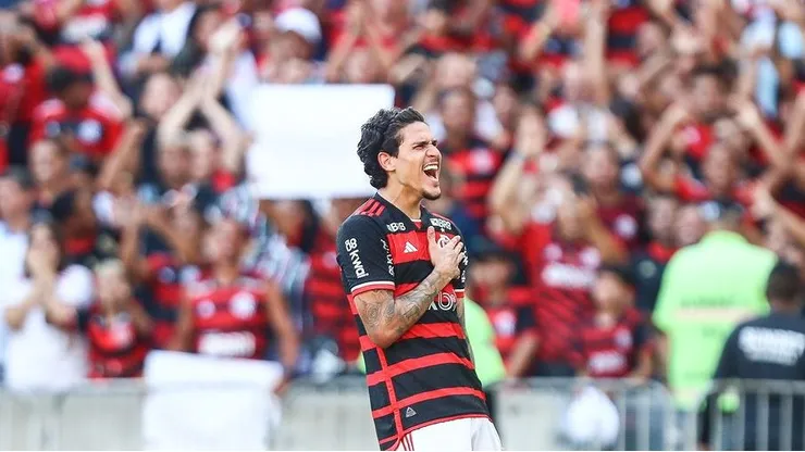 Pedro comemorando gol contra o Fluminense. Foto: Marcelo Cortes / Flamengo.