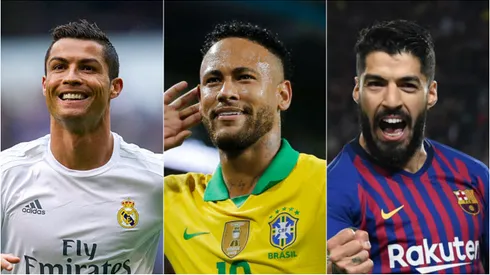 Cristiano Ronaldo, Neymar e Luis Suarez. Fotos: Juan Manuel Serrano Arce/Michael Reaves/Matthias Hangst/Getty Images