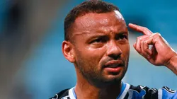 JP Galvao jogador do Gremio comemora seu gol durante partida contra o Sao Jose no estadio Arena do Gremio pelo campeonato Gaucho 2024. Foto: Maxi Franzoi/AGIF