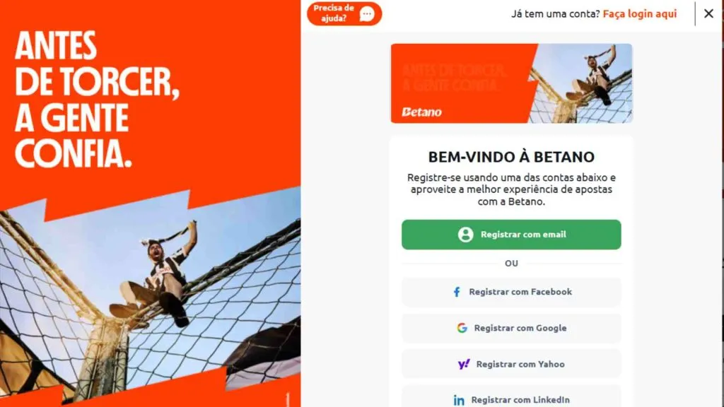 Escolha o meio que deseja utilizar para o cadastro