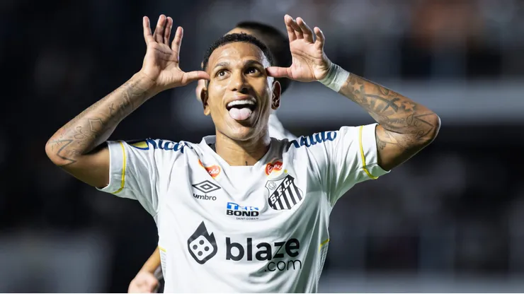 Otero comemora gol no primeiro jogo da final entre Santos x Palmeiras.