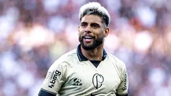 Yuri Alberto na Neo Química Arena comemorando em partida entre Corinthians e Santo André, pelo Campeonato Paulista, dia 02/03/2024.