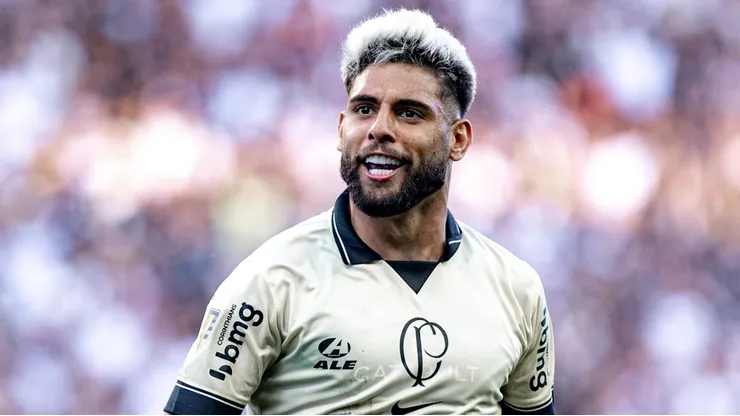 Yuri Alberto na Neo Química Arena comemorando em partida entre Corinthians e Santo André, pelo Campeonato Paulista, dia 02/03/2024.