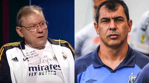 Jornalista Milton Neves, e à direita, Fabio Carille, técnico do Santos. Foto Milton: YouTube / Mesa Redonda. Foto Carille: Reinaldo Campos/AGIF