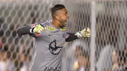 Goleiro Vladimir comemorando o título na Vila Belmiro, na final do Paulista de 2015. Foto: Mauro Horita/AGIF