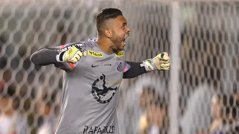 Goleiro Vladimir comemorando o título na Vila Belmiro, na final do Paulista de 2015. Foto: Mauro Horita/AGIF