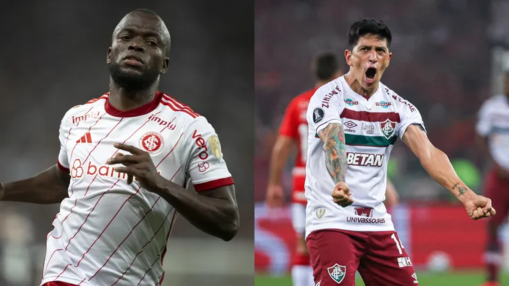 Enner Valencia, artilheiro do Inter, que assim como a equipe, deixou a vitória escapar na Libertadores de 2023 de contra o Fluminense. Foto Enner Valencia: Jorge Rodrigues/AGIF Foto Germán Cano: Maxi Franzoi/AGIF