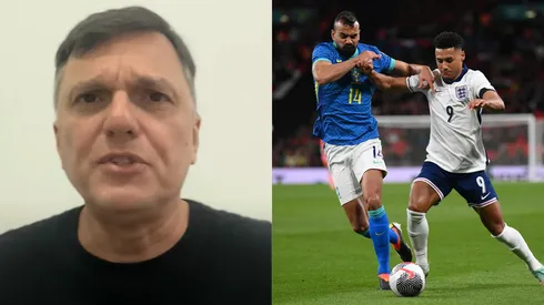 Mauro Cezar critica a atuação de Fabrício Bruno contra a Inglaterra. Foto Mauro Cezar: Canal YouTube. Foto Fabrício Bruno: Mike Hewitt/Getty Images.
