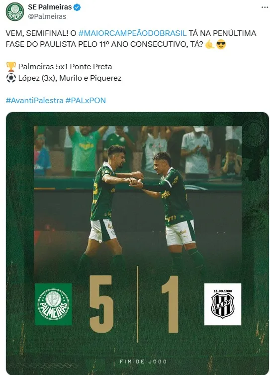 Palmeiras venceu a Ponte Preta