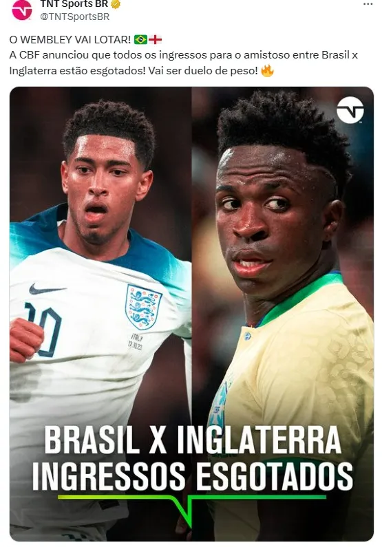 Todos os ingressos para Brasil x Inglaterra foram vendidos