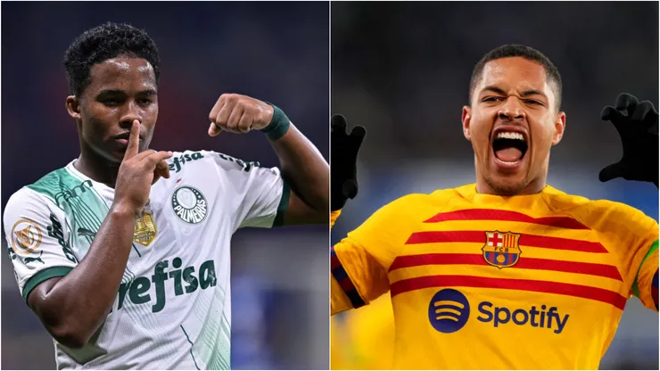 Endrick e Vitor Roque - Foto 1: Pedro Vilela/Getty Images; Foto 2: Juan Manuel Serrano Arce/Getty Images