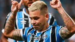 Soteldo comemorando gol do Grêmio, na Arena Grêmio, em partida do Campeonato Gaúcho contra o São José, no dia 24/01/2024.