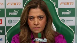 A presidente do Palmeiras, Leila Pereira, em entrevista coletiva na Academia de Futebol, no dia 16/01/2024. Foto: Cesar Greco/Palmeira