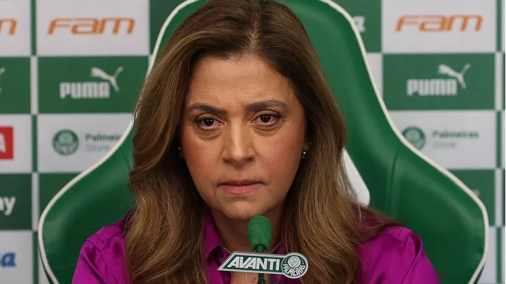 A presidente do Palmeiras, Leila Pereira, em entrevista coletiva na Academia de Futebol, no dia 16/01/2024. Foto: Cesar Greco/Palmeira