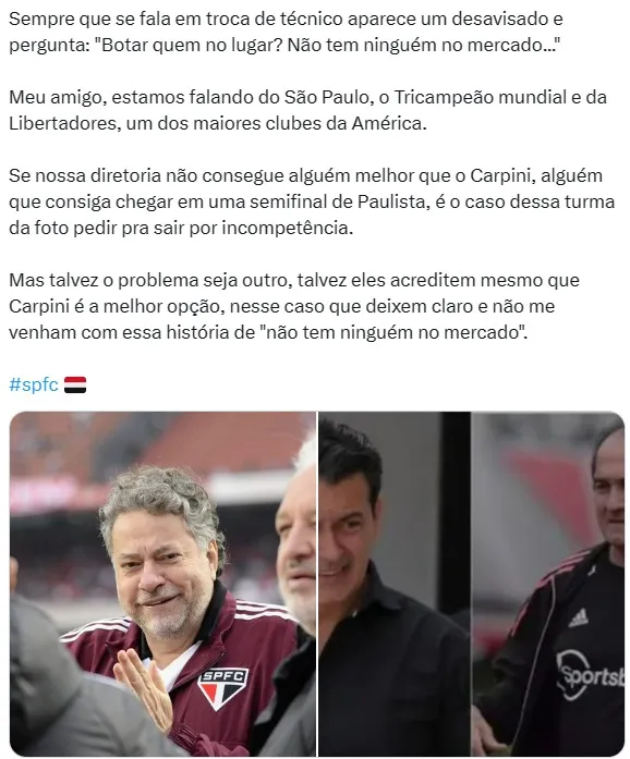 Carpini é detonado na web