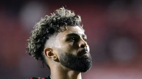 Gabigol jogador do Flamengo comemora seu gol durante partida contra o Sao Paulo no estadio Morumbi pelo campeonato Brasileiro A 2022.