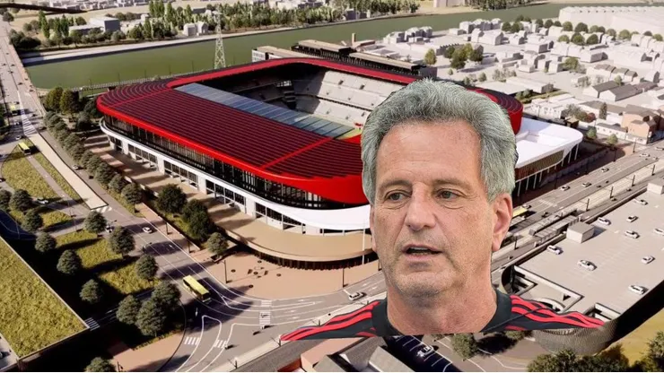 Flamengo e seu novo estádio Arte da arena/reprodução internet e foto do Landim: Thiago Ribeiro/AGIF