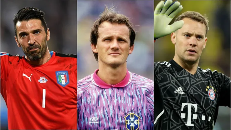 Buffon, Taffarel e Neuer. Fotos: Laurence Griffiths/Alexander Hassenstein; Shaun Botterill/ALLSPORT/Getty Images