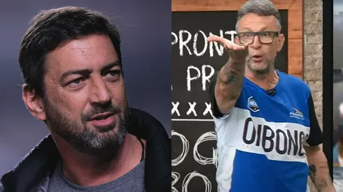 Dividindo a tela, Duilio Monteiro Alves, ex-presidente do Corinthians, e Neto, apresentador do programa Os Donos da Bola. Foto Duilio: Ettore. Chiereguini/AGIF. Foto Neto: Reprodução / YouTube.