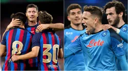 Barcelona X Napoli se enfrentam nas oitavas de final da Champions League - Foto 1: Alex Caparros/Getty Images. Foto 2: Francesco Pecoraro/Getty Images
