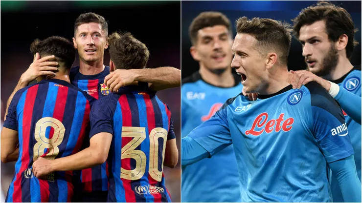 Barcelona X Napoli se enfrentam nas oitavas de final da Champions League - Foto 1: Alex Caparros/Getty Images. Foto 2: Francesco Pecoraro/Getty Images
